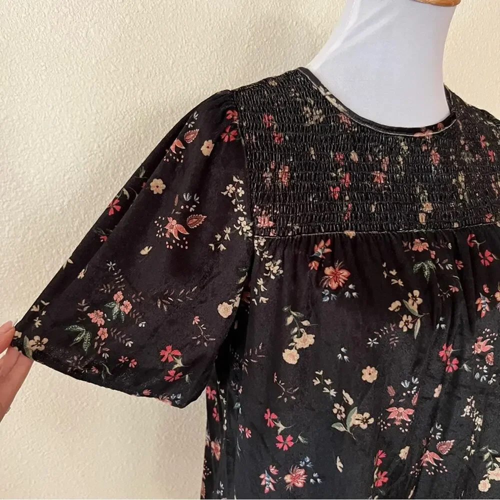 Sanctuary Liam floral velvet smocked peasant blouse NEW SMALL